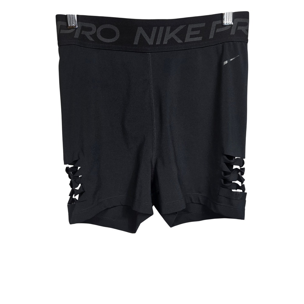 Nike Pro Dri-FIT Womens Medium Black Lattice‎ Side Cutout Training Shorts